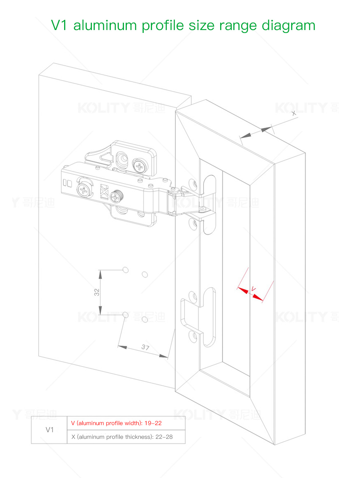 K62-LKH-V1 Thick Aluminum Frame Hinge